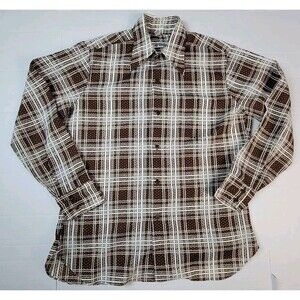 Spire Funky Disco Shirt Brown Men’s L Heat Set Perma Press Vintage 70s